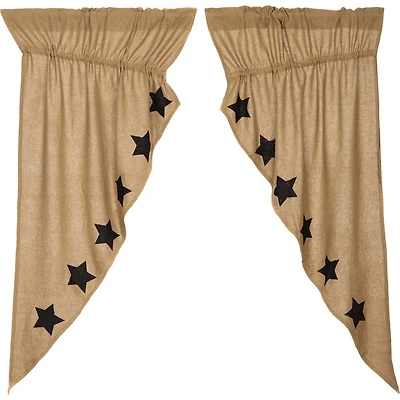 Vhc Brands Natural Burlap Stencil Stars Light-Filtering Single Curtain Panel