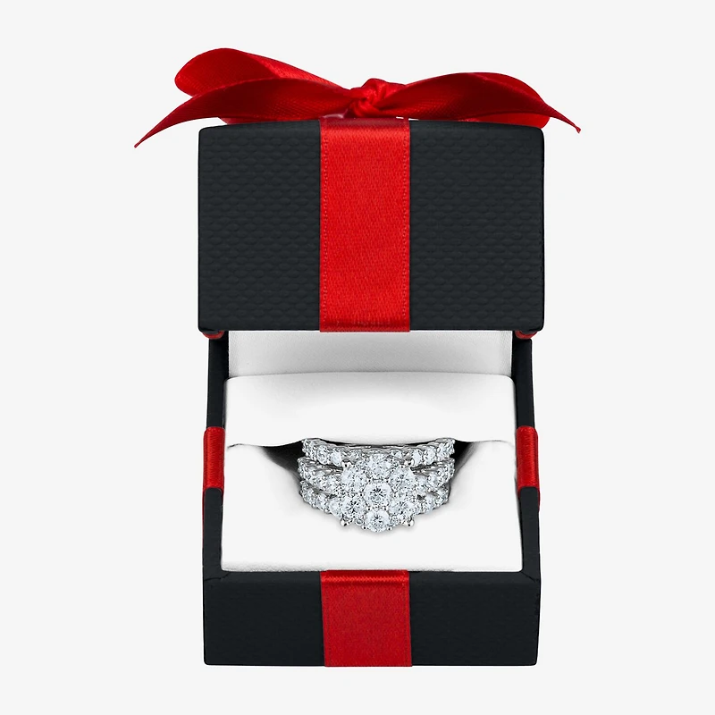 Round 4 CT.T.W. Natural Diamond Side Stone Bridal Set in 10K or 14K White Gold