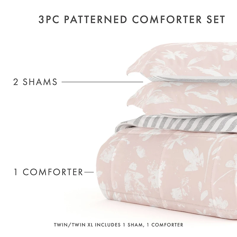 Casual Comfort Premium Down Alternative Pressed Flowers Reversible Comforter Set