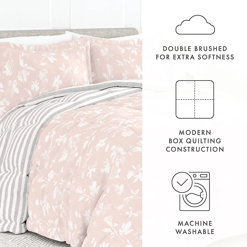 Casual Comfort Premium Down Alternative Pressed Flowers Reversible Comforter Set