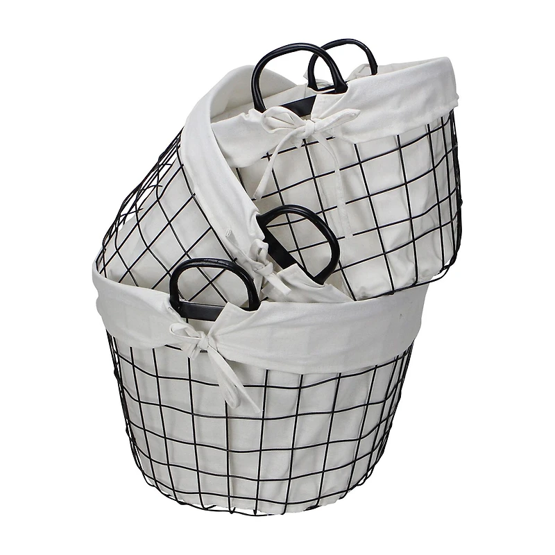 Cheungs Set Of 3 Lined Oval Wire Baskets