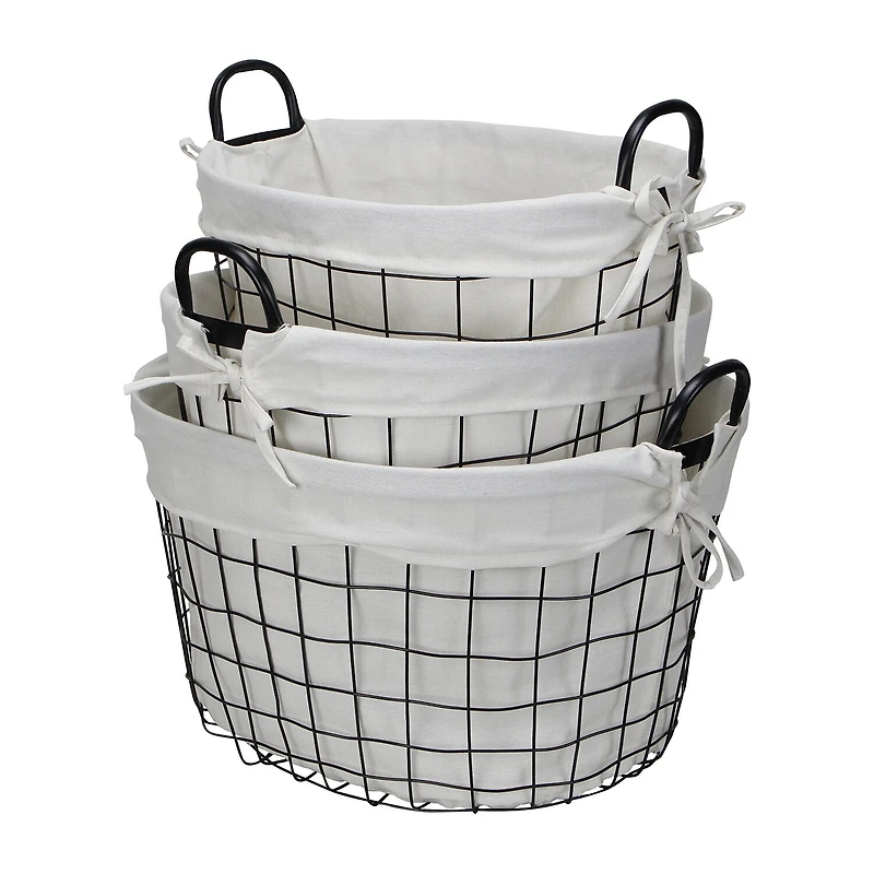 Cheungs Set Of 3 Lined Oval Wire Baskets