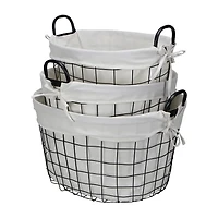 Cheungs Set Of 3 Lined Oval Wire Baskets