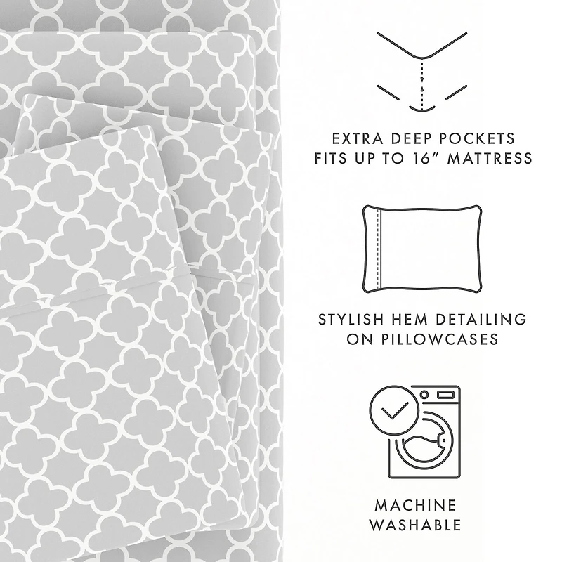 Casual Comfort™ Premium Ultra Soft Quatrefoil Pattern Microfiber Wrinkle Free Sheet Set