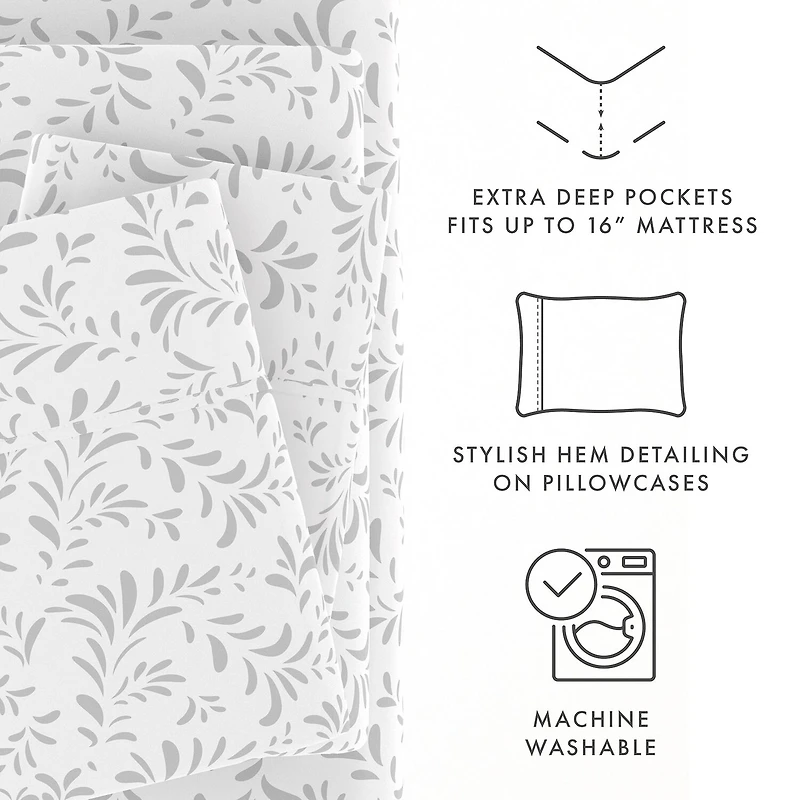 Casual Comfort Premium Ultra Burst of Vines Pattern 4 Piece Bed Sheet Set