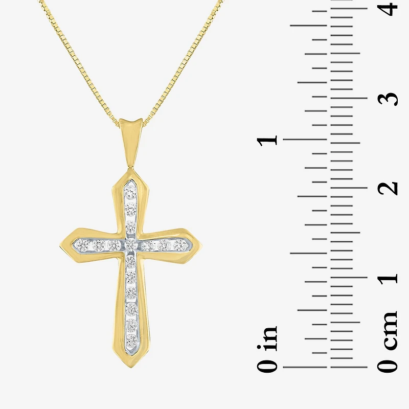 (G-H / Si2-I1) Womens 1/3 CT. T.W. Lab Grown White Diamond 10K Gold Cross 18 Inch Pendant Necklace