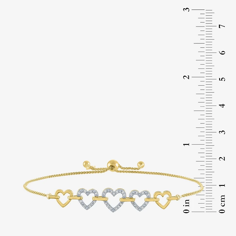 (G-H / Si2-I1) Womens 1/10 CT. T.W. Lab Grown White Diamond 14K Gold Over Silver Sterling Silver Heart Bolo Bracelet