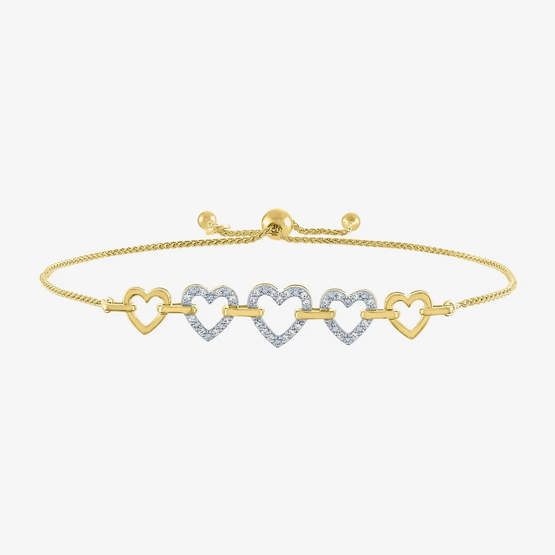 (G-H / Si2-I1) Womens 1/10 CT. T.W. Lab Grown White Diamond 14K Gold Over Silver Sterling Silver Heart Bolo Bracelet