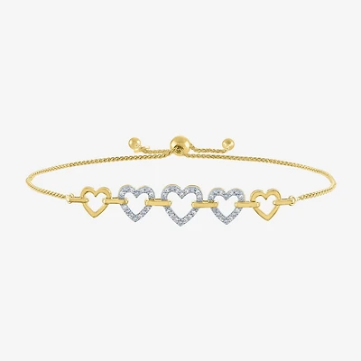 (G-H / Si2-I1) Womens 1/10 CT. T.W. Lab Grown White Diamond 14K Gold Over Silver Sterling Silver Heart Bolo Bracelet