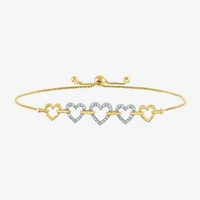 (G-H / Si2-I1) Womens 1/10 CT. T.W. Lab Grown White Diamond 14K Gold Over Silver Sterling Silver Heart Bolo Bracelet