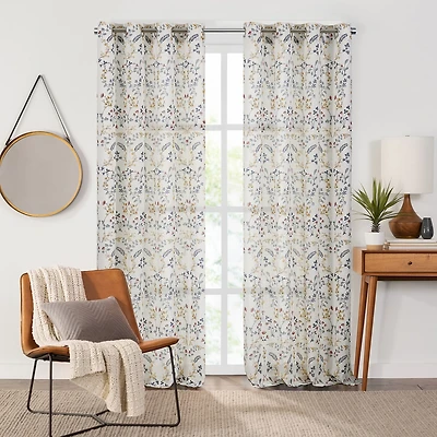 Fieldcrest Arden Vine Floral Print Grommet Top Sheer Single Curtain Panel