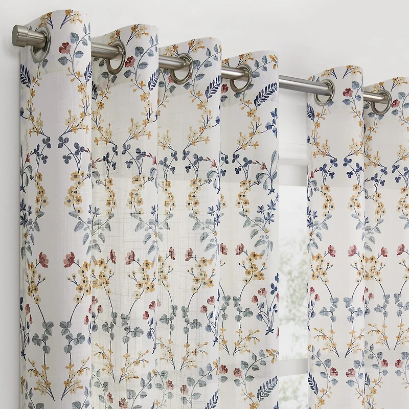 Fieldcrest Arden Vine Floral Print Grommet Top Sheer Single Curtain Panel