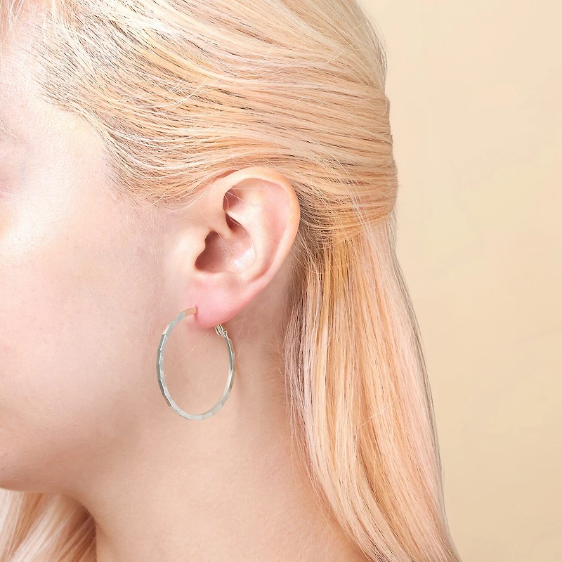 Silver Reflections Pure Silver Over Brass Hoop Earrings