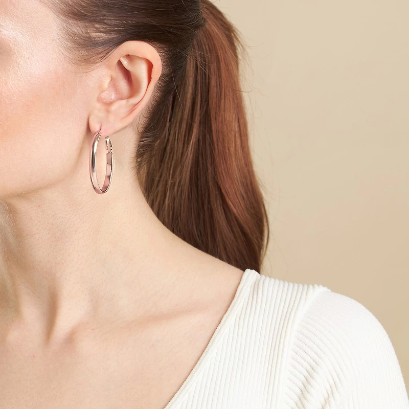 Silver Reflections 24K Rose Gold Over Brass Oval Hoop Earrings