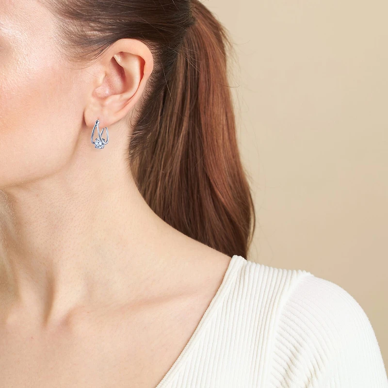 Silver Reflections Cubic Zirconia Pure Silver Over Brass Hoop Earrings
