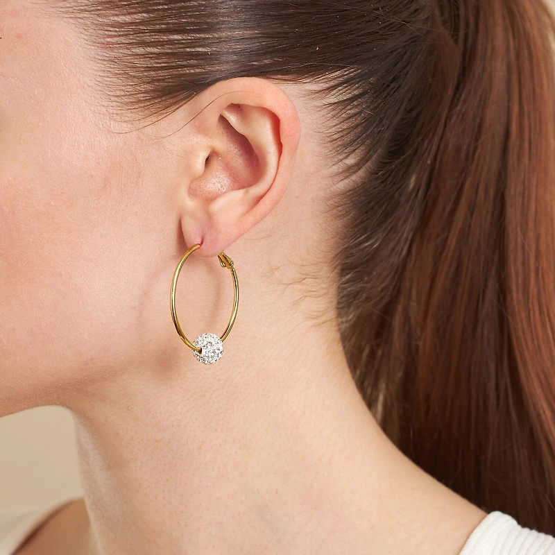 Sparkle Allure Womens Crystal 24K Gold Over Brass 36.1mm Hoop Earrings