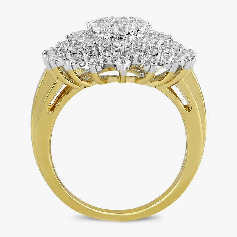 Womens 2 CT. T.W. Lab Grown White Diamond 10K Gold Cluster Cocktail Ring