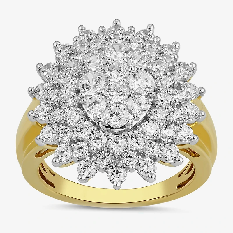 Womens 2 CT. T.W. Lab Grown White Diamond 10K Gold Cluster Cocktail Ring