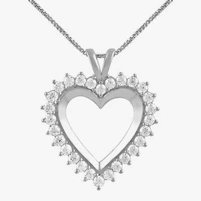Womens 1 CT. T.W. Lab Grown White Diamond 10K Gold Heart 18 Inch Pendant Necklace