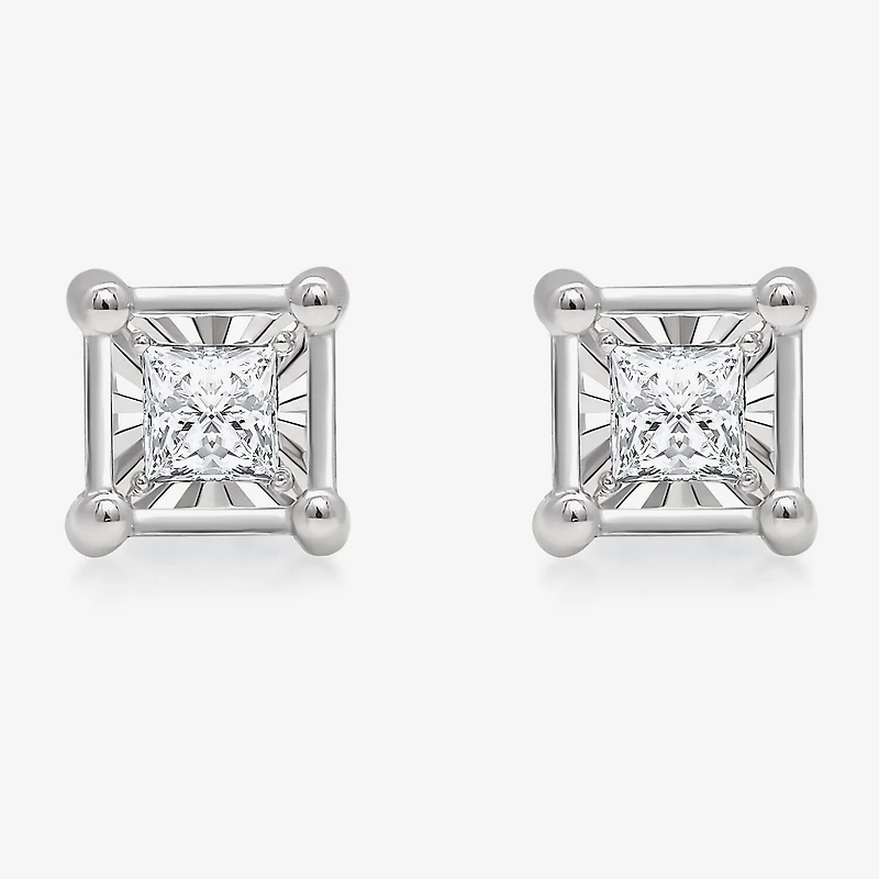 Tru Miracle 1/2 CT. T.W. Natural White Diamond 10K Gold 5mm Princess-cut Stud Earrings
