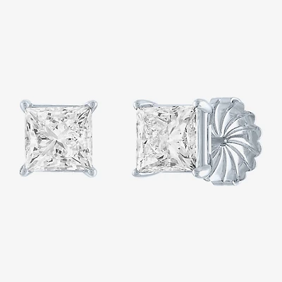 ( E-F/Si1-Si2 ) 4 CT. T.W. Lab-Grown Diamond 14K Gold 7mm Princess Stud Earrings