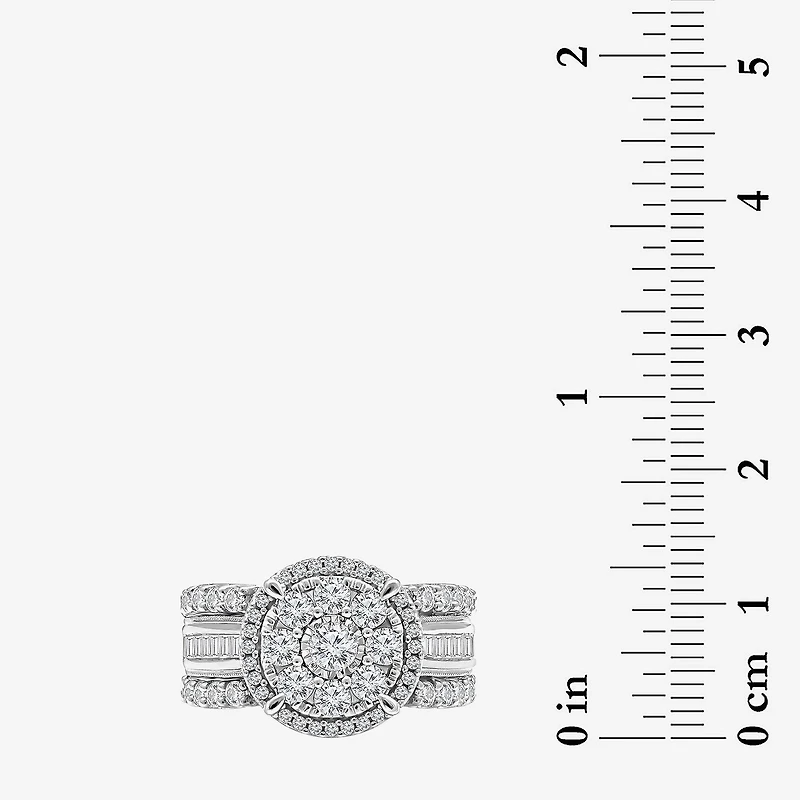 Round 2 CT.T.W. Natural Diamond Side Stone Halo Engagement Ring White or Yellow 10K 14K Gold