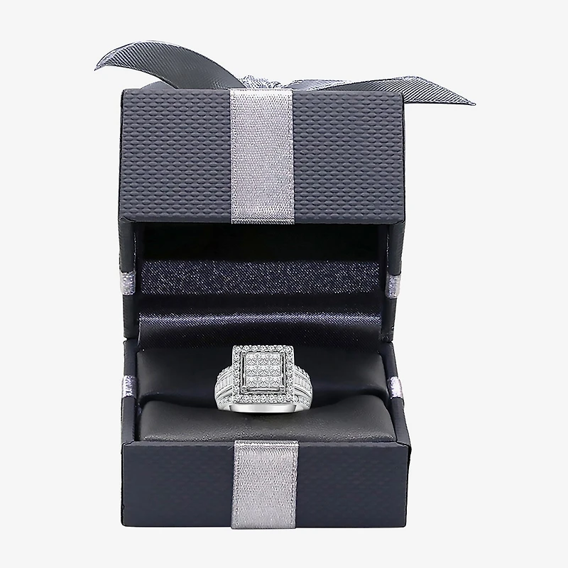 (I / I1) Womens 2 CT. T.W. Lab Grown White Diamond 10K Gold Side Stone Halo Engagement Ring