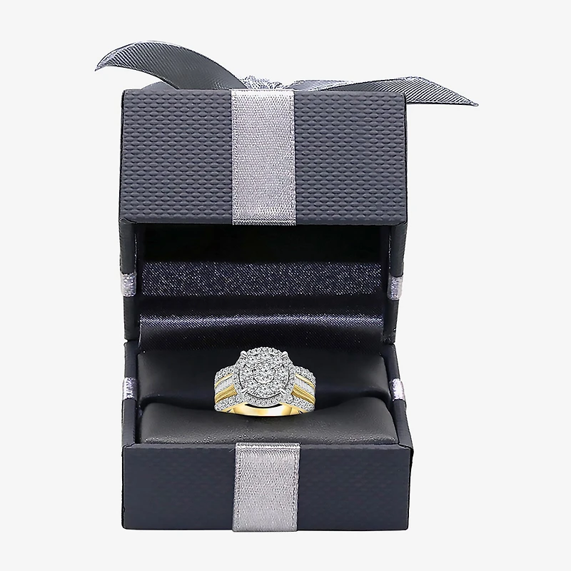 (I / I1) Womens 2 CT. T.W. Lab Grown White Diamond 10K Gold Round Side Stone Halo Engagement Ring