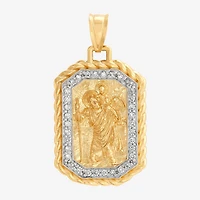 St. Christopher Mens White Cubic Zirconia 10K Gold Pendant