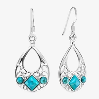 Enhanced Turquoise Sterling Silver Openwork Teardrop Earrings