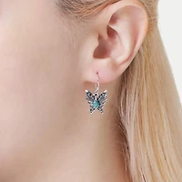 Womens Enhanced Blue Turquoise Sterling Silver Butterfly Drop Earrings