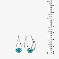 Womens Enhanced Blue Turquoise Sterling Silver 26.4mm Ball Round Hoop Earrings