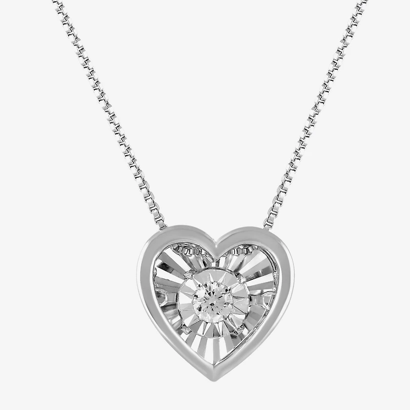 Womens 1/10 CT. T.W. Lab Grown White Diamond Sterling Silver Heart 18 Inch Pendant Necklace