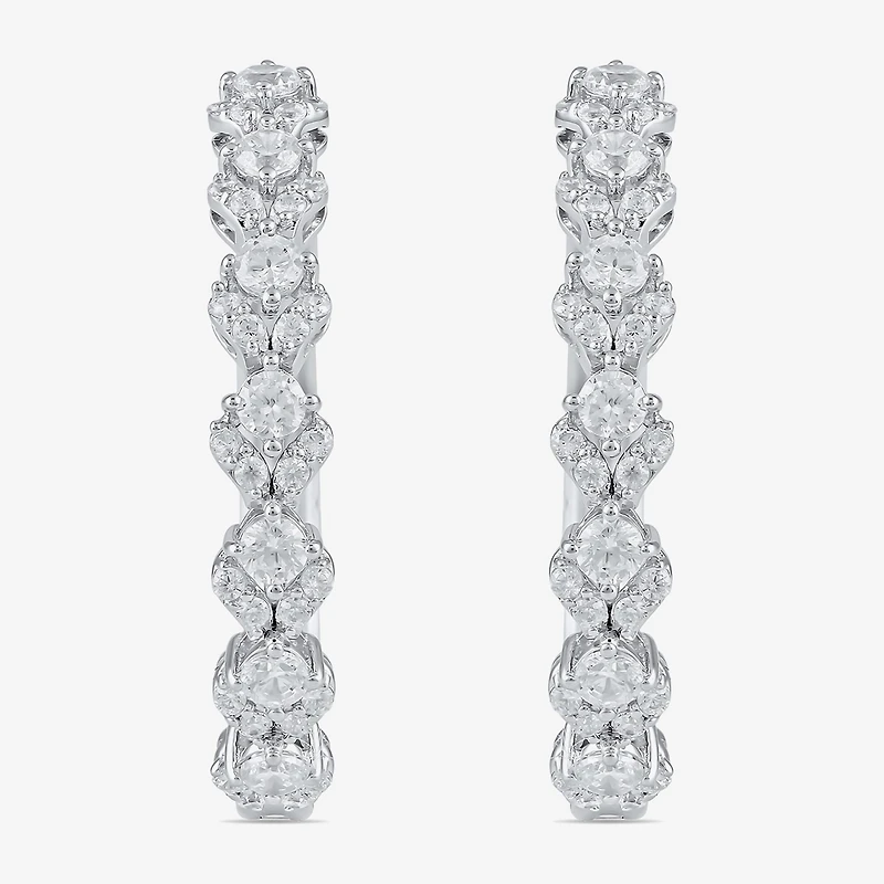 Womens 1 CT. T.W. Lab Grown White Diamond Sterling Silver 24.9mm Hoop Earrings