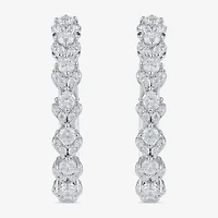 Womens 1 CT. T.W. Lab Grown White Diamond Sterling Silver 24.9mm Hoop Earrings