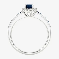 (J-K/I2-I3) Womens 1/5 CT. Genuine Blue Sapphire 10K Gold Oval Halo Side Stone Cocktail Ring