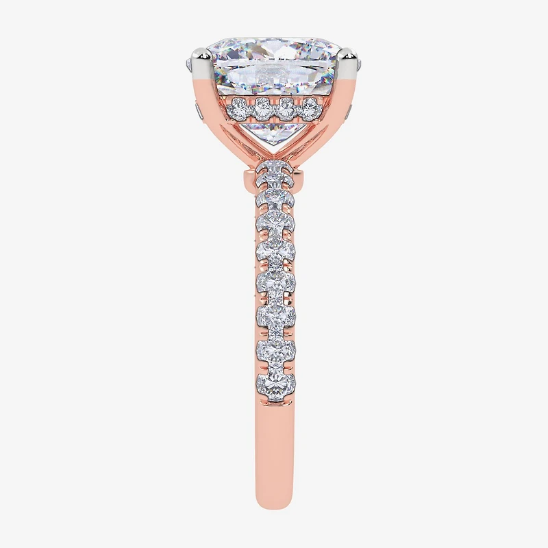 (F-G /Vs2-Si1) Womens 3 1/2 CT. T.W Lab Grown White Diamond 14K Gold Cushion Side Stone Engagement Ring