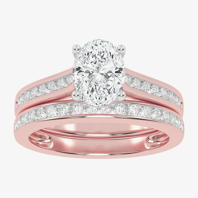 (F-G /Vs2-Si1) Womens 2 1/2 CT. T.W. Lab Grown White Diamond 10K Gold Oval Side Stone Bridal Set