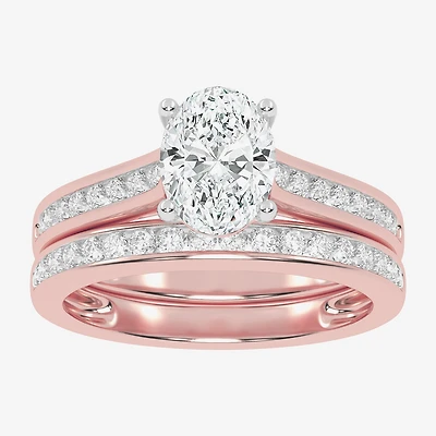(F-G /Vs2-Si1) Womens 2 1/2 CT. T.W. Lab Grown White Diamond 10K Gold Oval Side Stone Bridal Set