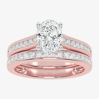 (F-G /Vs2-Si1) Womens 2 1/2 CT. T.W. Lab Grown White Diamond 10K Gold Oval Side Stone Bridal Set