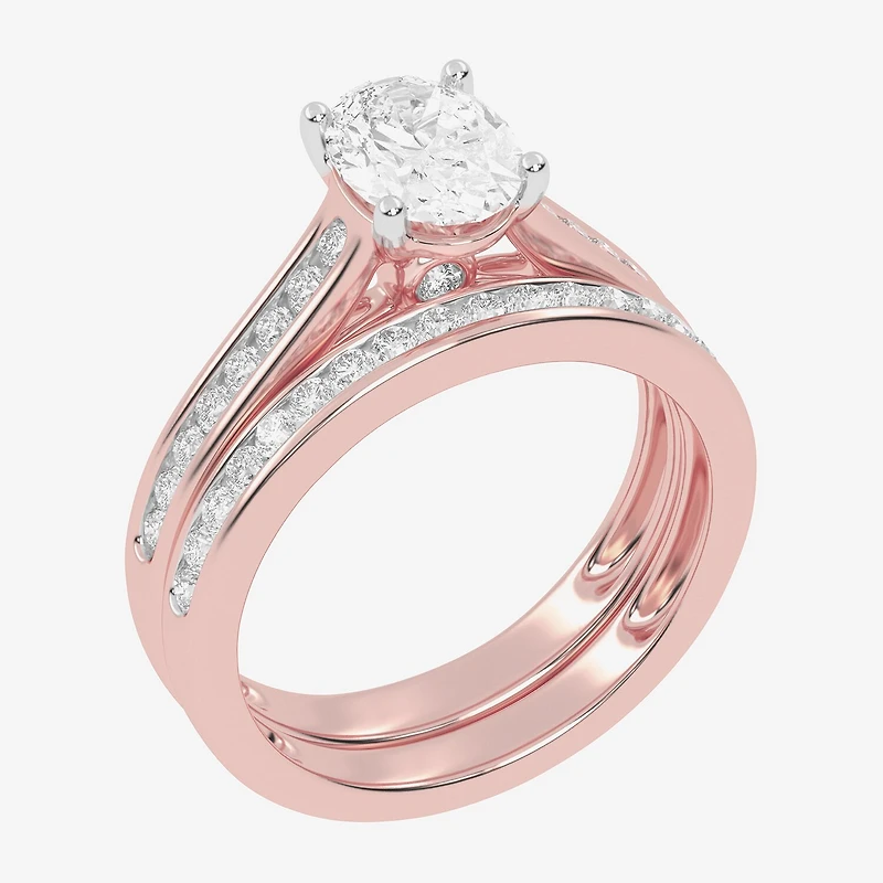 (F-G /Vs2-Si1) Womens 2 1/2 CT. T.W. Lab Grown White Diamond 10K Gold Oval Side Stone Bridal Set