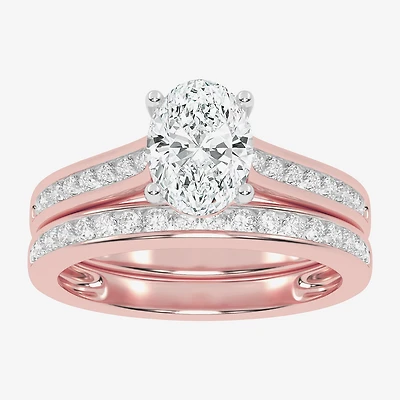 (F-G /Vs2-Si1) Womens 3 1/2 CT. T.W Lab Grown White Diamond 10K Gold Oval Side Stone Bridal Set