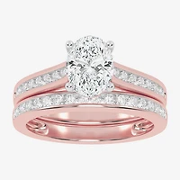 (F-G /Vs2-Si1) Womens 3 1/2 CT. T.W Lab Grown White Diamond 10K Gold Oval Side Stone Bridal Set