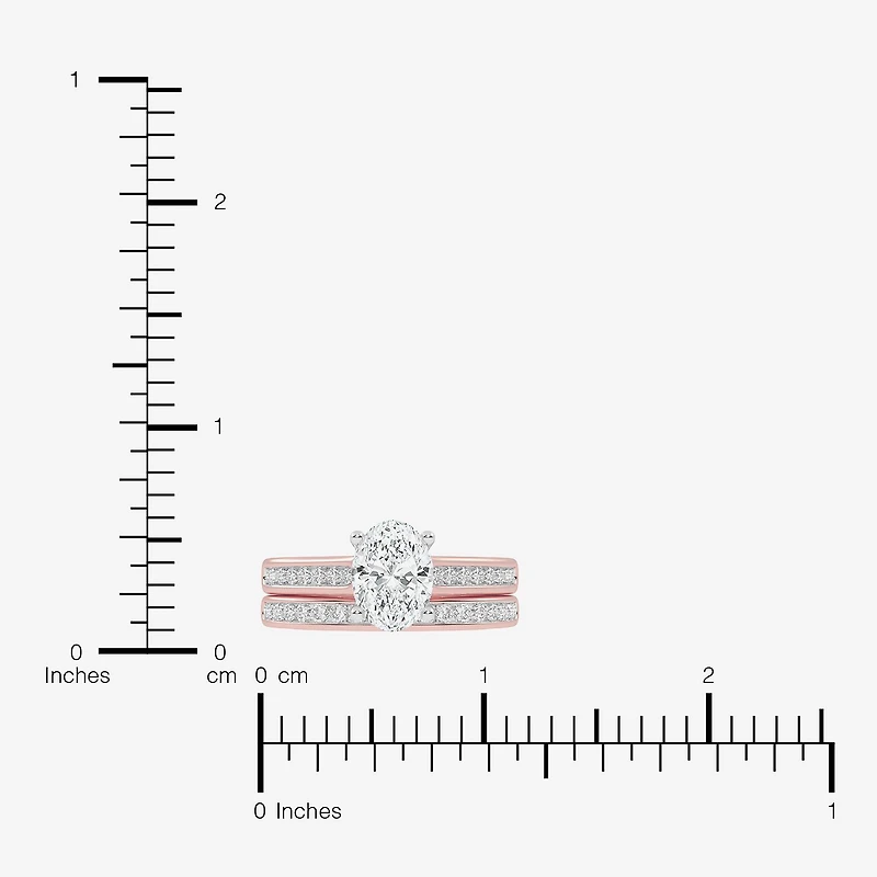(F-G /Vs2-Si1) Womens 3 1/2 CT. T.W Lab Grown White Diamond 10K Gold Oval Side Stone Bridal Set