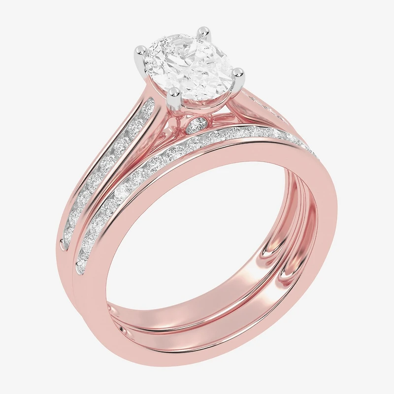 (F-G /Vs2-Si1) Womens 3 1/2 CT. T.W Lab Grown White Diamond 10K Gold Oval Side Stone Bridal Set