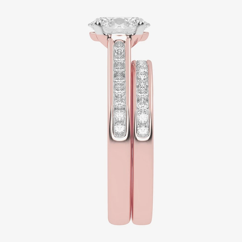 (F-G /Vs2-Si1) Womens 3 1/2 CT. T.W Lab Grown White Diamond 10K Gold Oval Side Stone Bridal Set