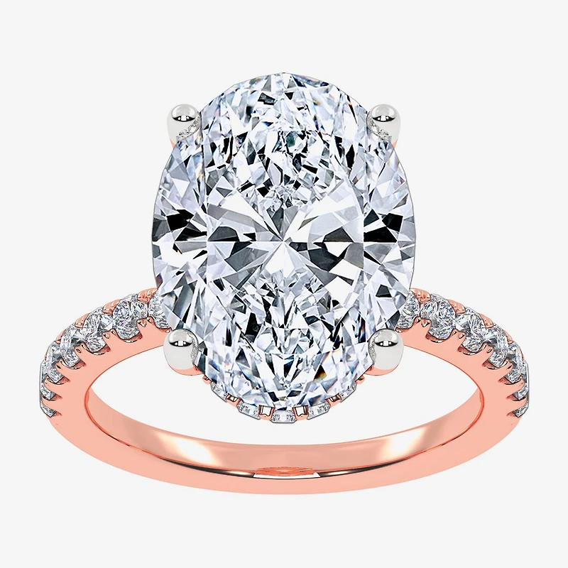 (F-G /Vs2-Si1) Womens 10 1/2 Ct. T.W. Lab Grown White Diamond 14K Gold Oval Side Stone Engagement Ring