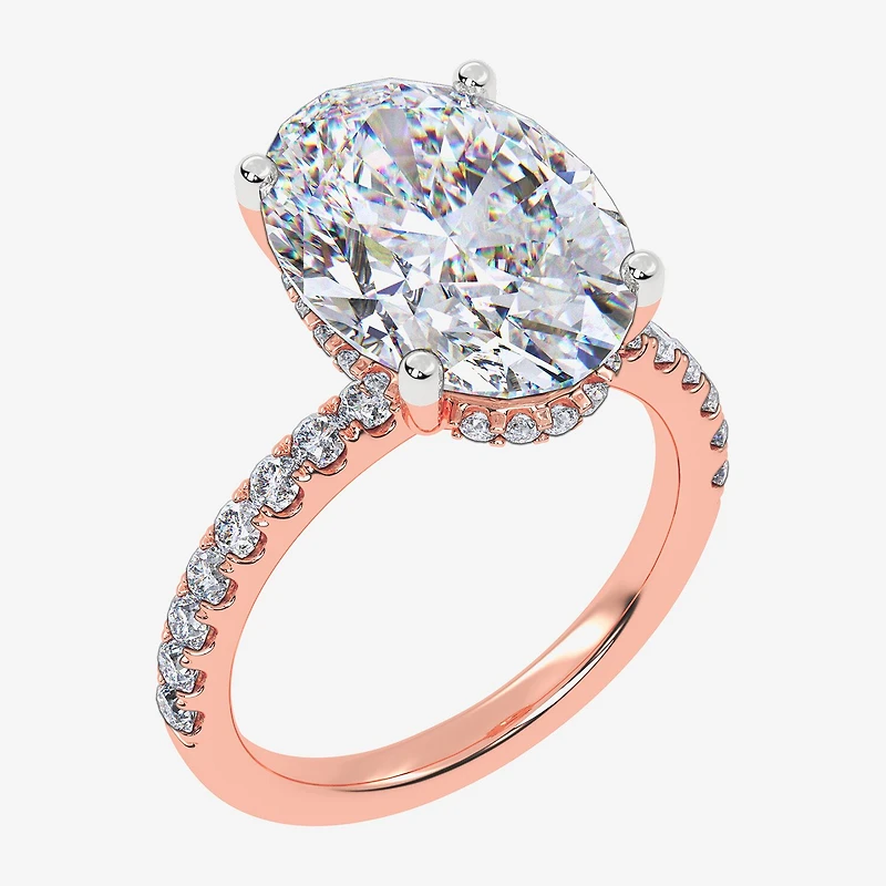 (F-G /Vs2-Si1) Womens 8 1/2 Ct. T.W. Lab Grown White Diamond 14K Gold Oval Side Stone Engagement Ring