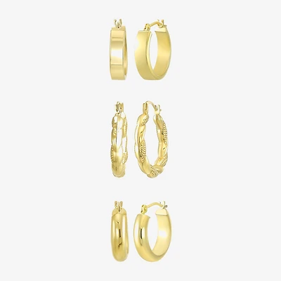 Womens 10K Gold 3 Pair Earring Set