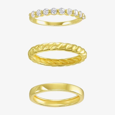 Silver Addiction Womens Cubic Zirconia 14K Gold Over Round Ring Set